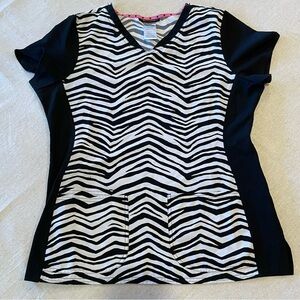 HeartSoul Scrub Top Black and White Zebra Print  (ink mark by pocket, photo)